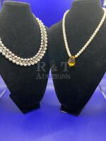 Statement Rhinestone Pearl triple strand bib Necklace + Citrine Crystal Pearl Necklace Gold clasp