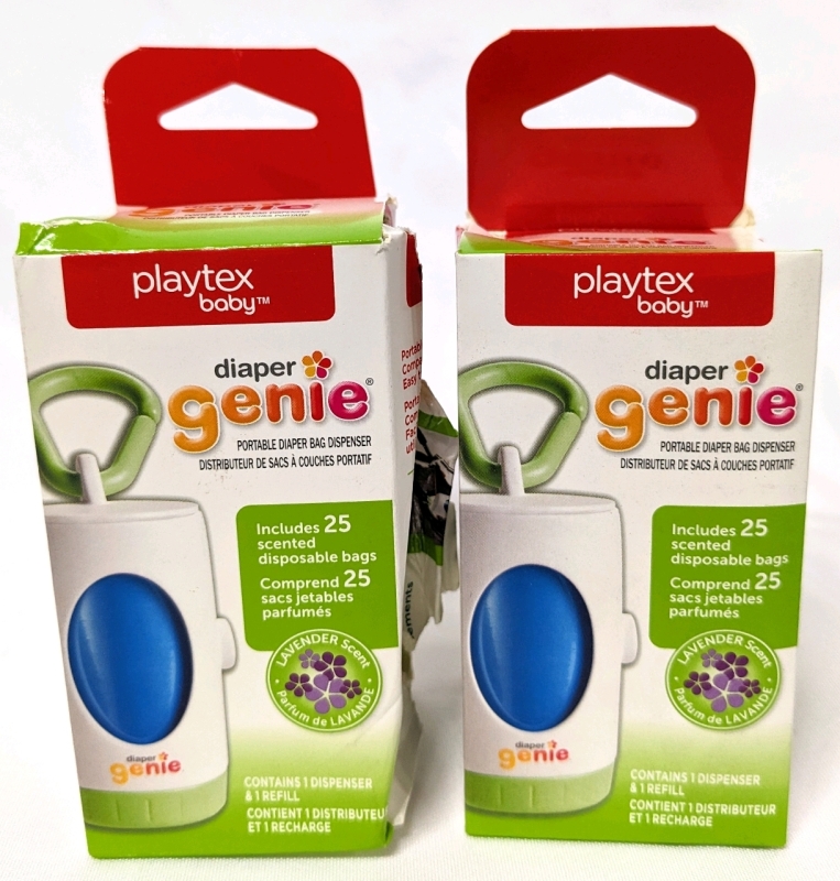 2 New Diaper Genie Portable Diaper Bag Dispensers (25 bags each, Lavender Scent)