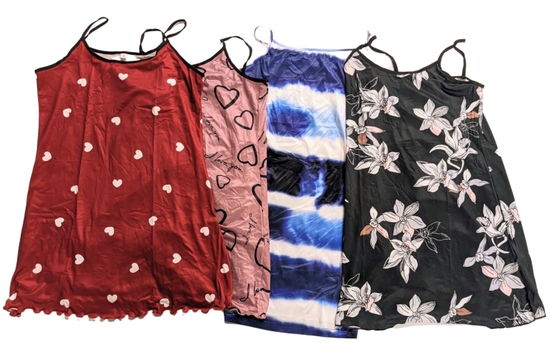 4 New Printed Night Dresses / Camisoles (Size Medium)