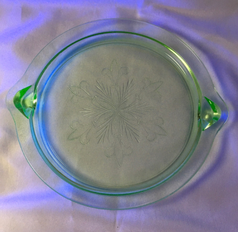 Vintage Green Uranium Glass Cake Plate