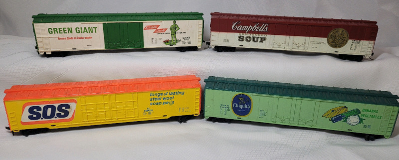 Vintage TYCO HO Gauge Advertising Toy Train Railway Cars , 4 Cars