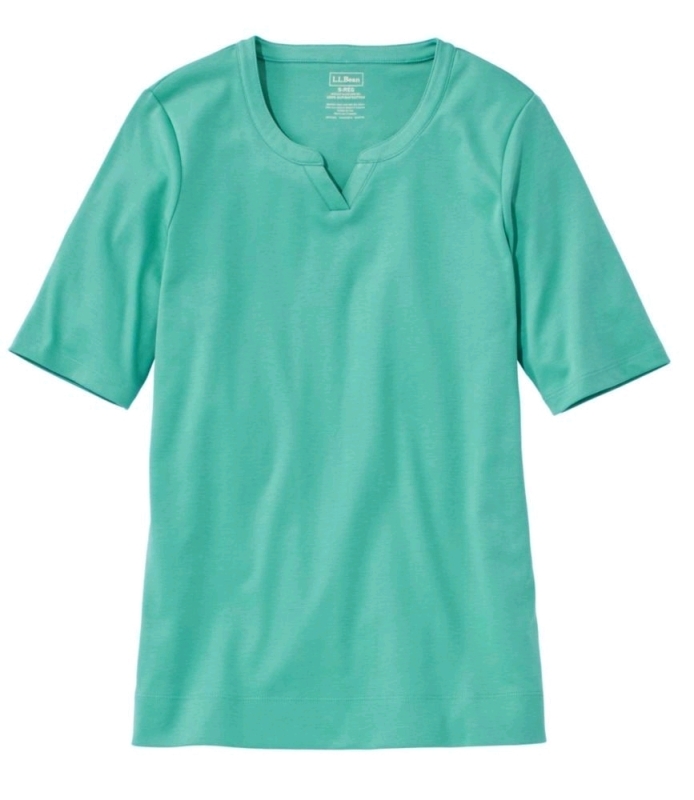 New L.L. Bean Pima Plus Size Cotton Tee, Notch-Neck Elbow-Sleeve Tunic (Size: 2X-Plus)