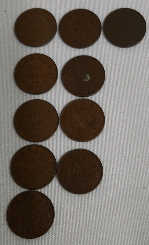 1920-1937 Canadian King George V Small Cents .Lot of 10