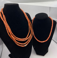 Vintage 4 Strand Coral Necklace & Vintage Coral Stone Necklace