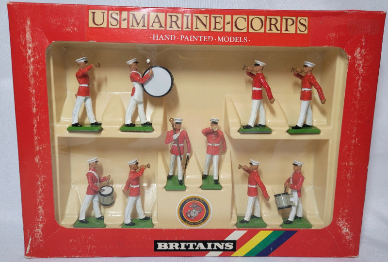 Britains ' U.S. Marine Corps w/Drum Major , 10pc Set ' Lead Miniatures