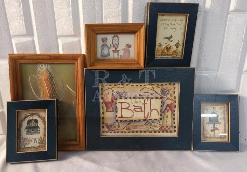 6 Picture Frames with Bird, Nature and Family Themed Art.