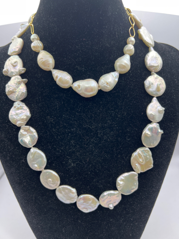 Coin Pearl Necklace 925 Gold Wash PJS extender
