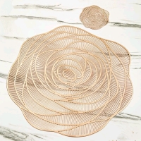 4 New Gold Flower-Shaped Placemat & Coaster Sets.