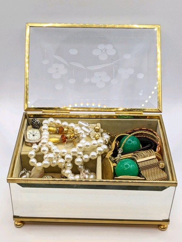 Unverified Jewelry in Mirrored & Etched Glass Jewelry Box