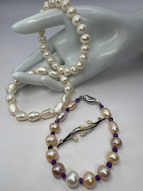 925 Sterling Fresh Water Purple bead Bracelet 2 FWP Bracelet Brooch