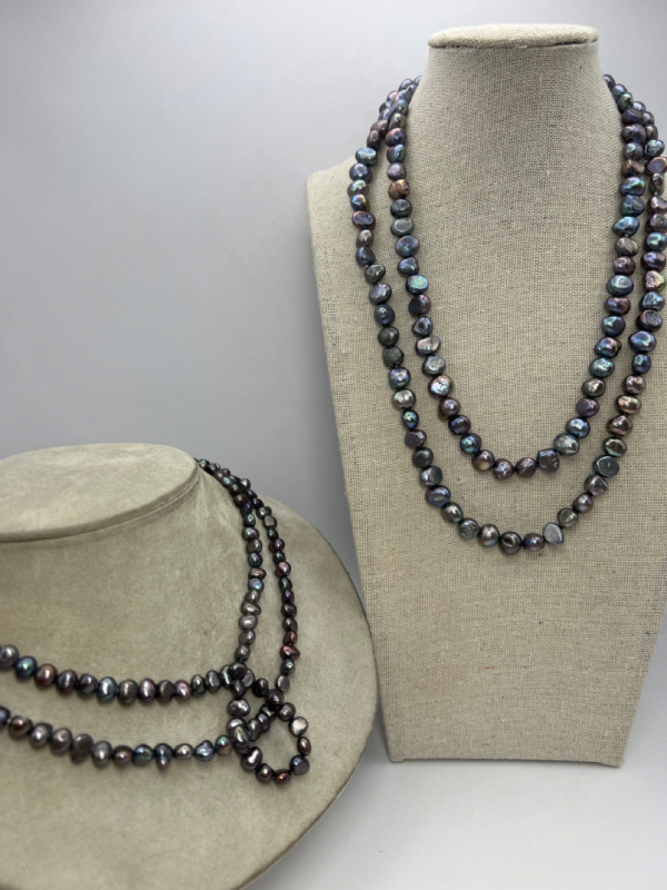Two Fresh Water Black Pistachio Pearl Strands