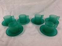 6 Vintage Glass Espresso Cups & Saucers - Borgonovo Italy