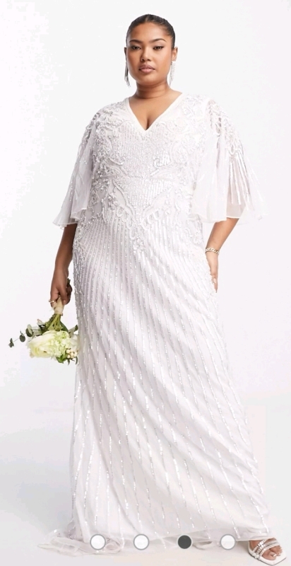 New ASOS sz US 18 Women's Curve Eliza Flutter Sleeve Embellished Wedding Dress