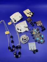 D&rsquo;ORLAN vintage in Silvers Blue + Blacks Brooches Necklace Earrings