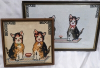 2 Framed Cross-Stitch of Calico Cats