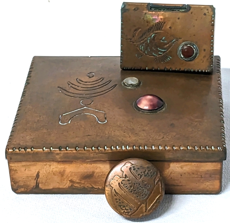 3 Vintage Etched Copper Trinket Boxes (1 with sticker from Jerusalem)