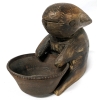 Vintage Signed Carved Wood Pot from Brazil & Carved Baby Bunny Holding Bowl - 9