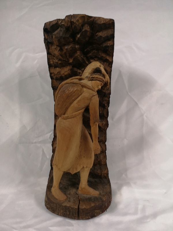 Wooden Carving Sculpture- Man with Backpack