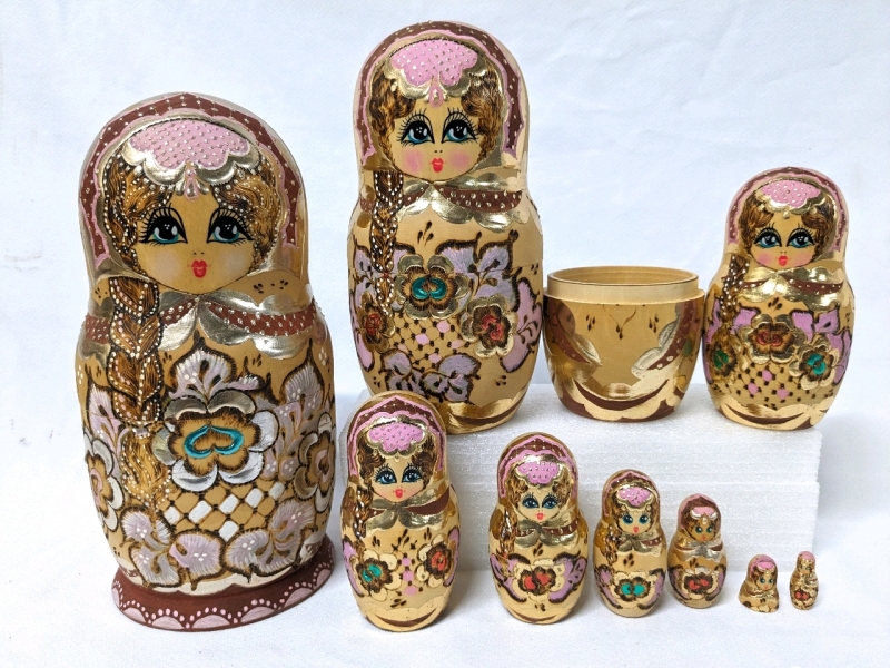 Vintage Wood Matryoshka Nesting Dolls (Largest is 10.5" tall!)