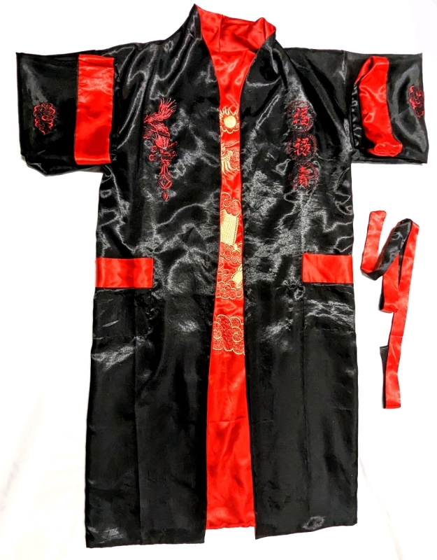 Reversible Silky Embroidered Red/Black/Gold Robe (Large)