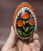 2 Vintage Ukrainian Pysank-Style Painted Eggs on Brass Stands + Carved Stone Bear - 2