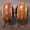 2 Vintage Ukrainian Pysank-Style Painted Eggs on Brass Stands + Carved Stone Bear - 3