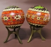 2 Vintage Ukrainian Pysank-Style Painted Eggs on Brass Stands + Carved Stone Bear - 5