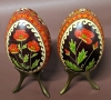 2 Vintage Ukrainian Pysank-Style Painted Eggs on Brass Stands + Carved Stone Bear - 6