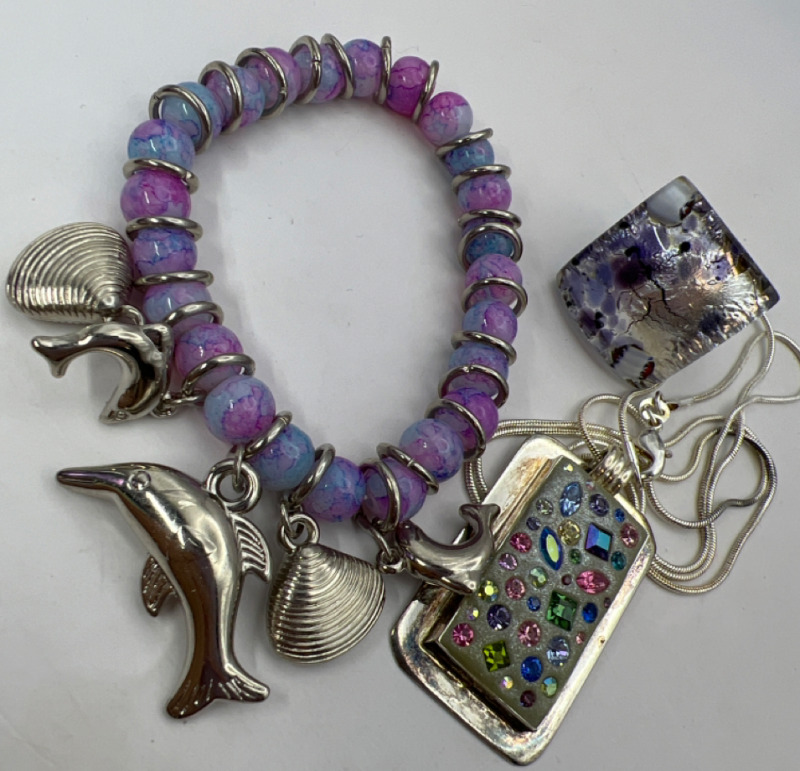Mermaid Sea Charm Bracelet 925 Chain Stone pendant Ring