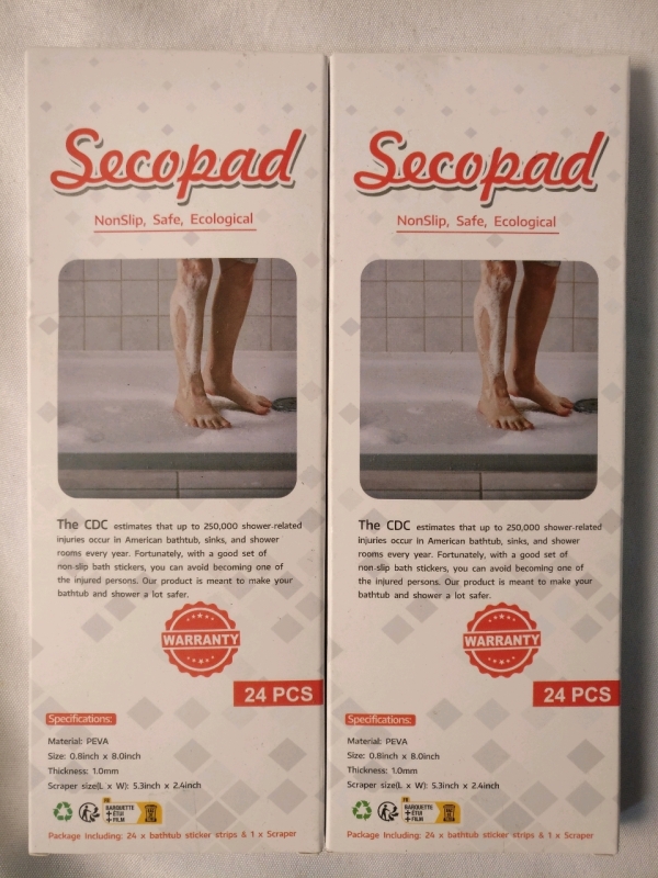 2 New Secopad Non-Slip Bathtub Stickers - 24 Each