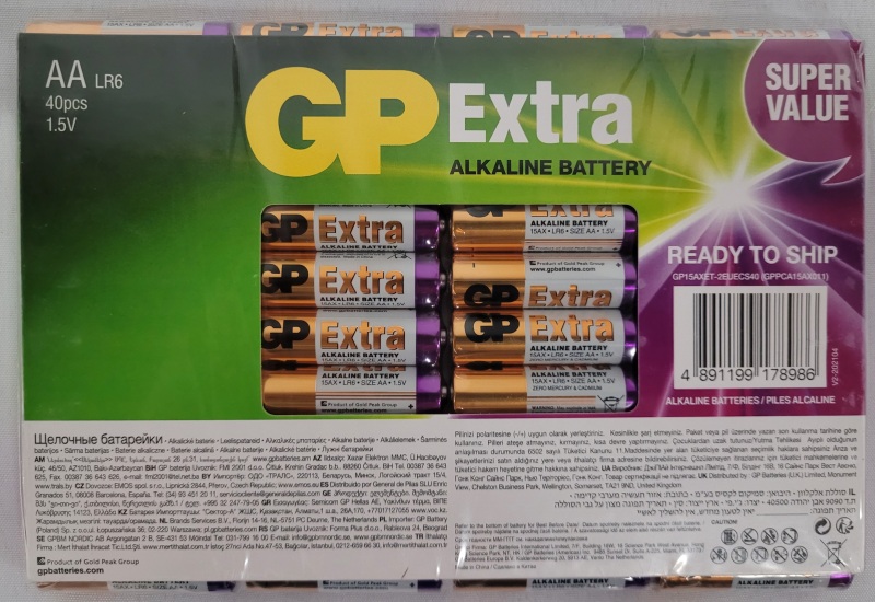 GP Extra AA Alkaline Battery , 40 Pack . New , Sealed