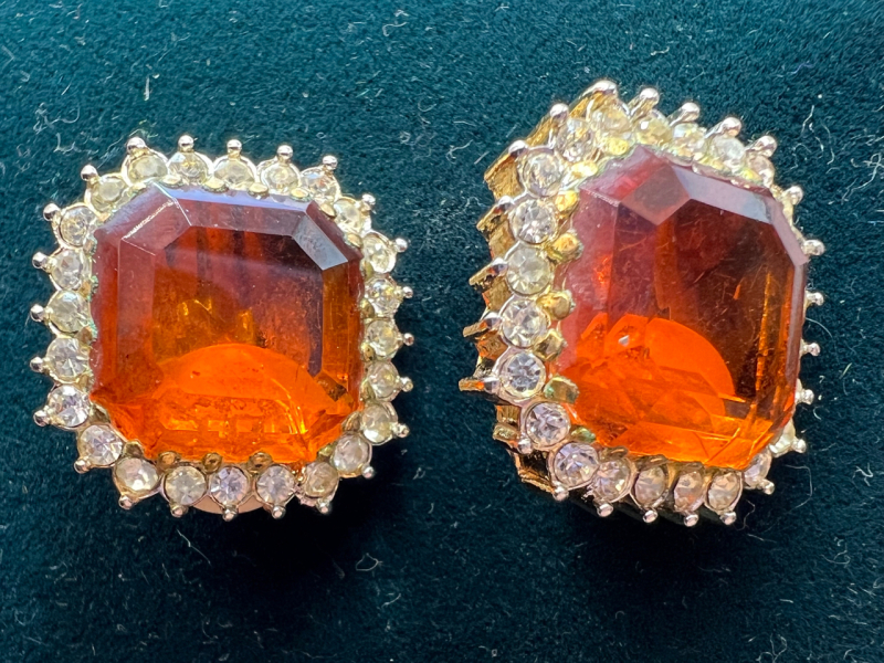 Vintage Signed Nina Ricci 22kt GP Tangerine Halo Earrings