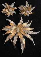 Rare Marcel Boucher 1950 Brooch & Earring Set 2 tone Rhinestones signed