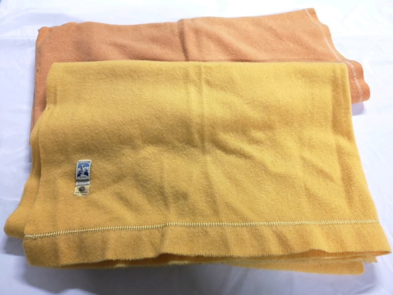 2 Vintage Kenmore Wool Blankets - Orange and Yellow