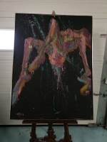 Signed Abstract Suspended Nude Oil on Canvas