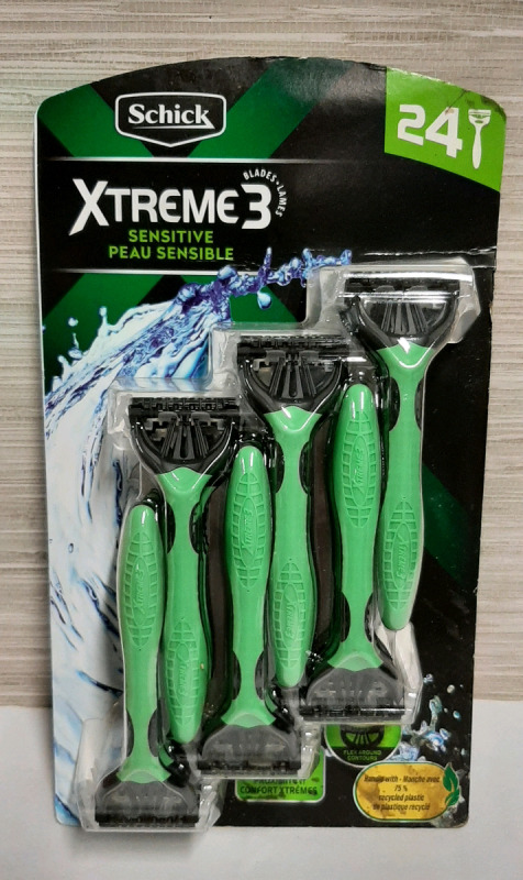 New, 24 Schick Extreme 3 Razors for Sensitive Skin.