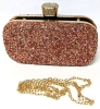 New Pink & Gold Tone Rhinestone Glitter Confetti Purse / Clutch - 3