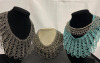 Four Lacy Bold Collar Necklaces Rhinestone Black Silver Turquoise Colours