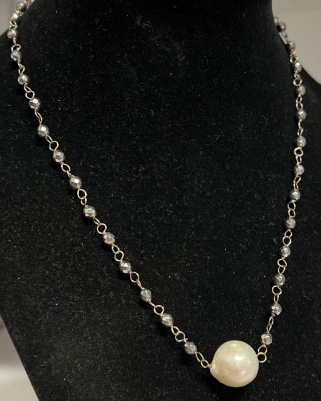 925 Sterling Stationed shimmering chain Modern Solitaire Pearl