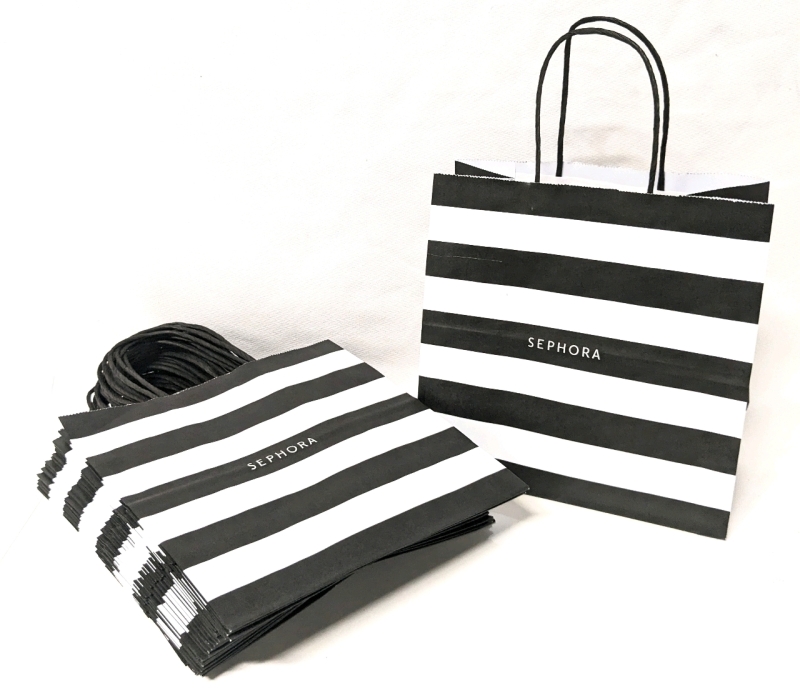 25 New Sephora-Branded Paper Bags with Handles (8.1" x 4.1" x 8.1")