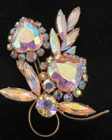 Lustrous AB figural flower pot brooch