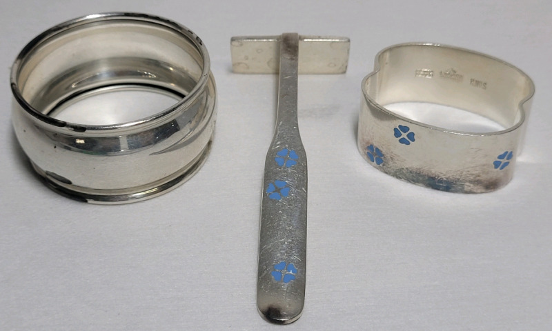 BIRKS & A Michelsen Denmark Sterling Silver Napkin Holders and Foodpusher