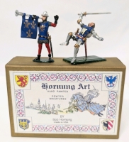 Hornung Art: " Bernard de La Trag #9 " & "Trumpeter King of France #40 " . Vintage Lead Miniature in Box. Signed & Dated.