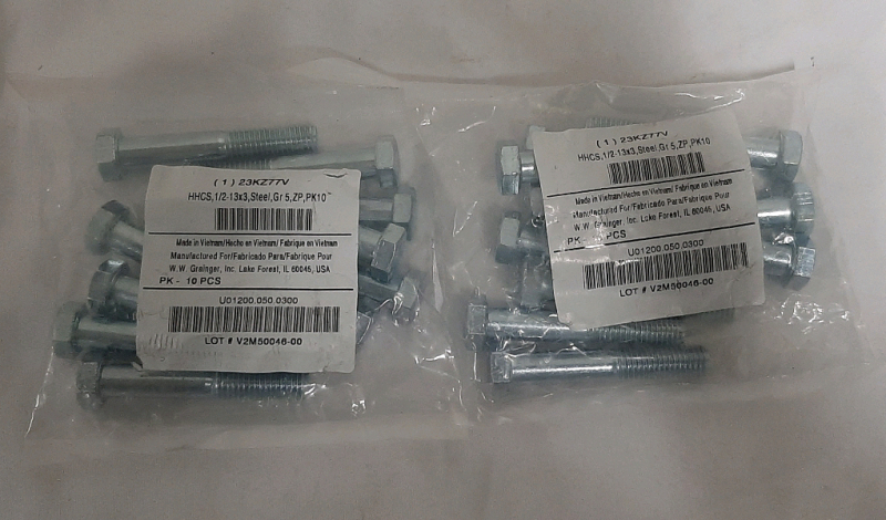 New, 2 Packages of Hex Bolts. HHCS 1/2-13X3. 10 Bolts in each pack.