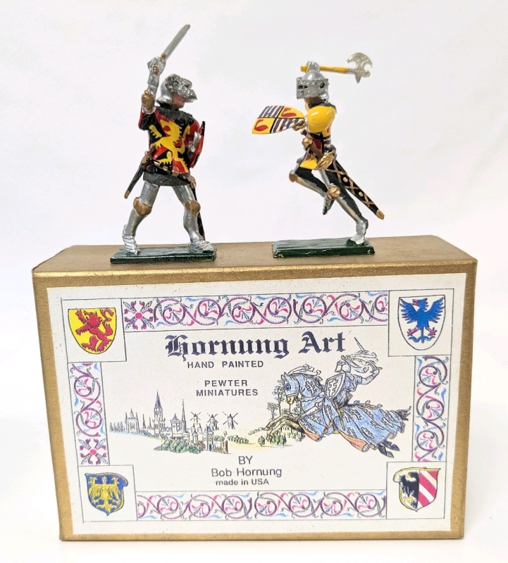 Hornung Art: " Chief of the Mataissons " & " Laurence Hastings Earl of Pembroke #31 " Vintage Lead Miniature in Box. Signed & Dated.