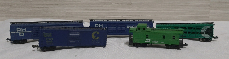 Vintage, 3 N Scale Boxcars and a Caboose.