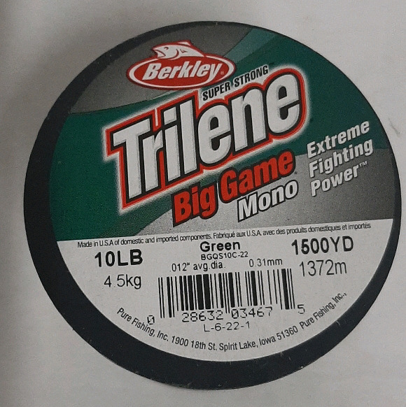 New, Berkley Trilene Big Game Mono, Green, 10lb Test, 1500 yards.