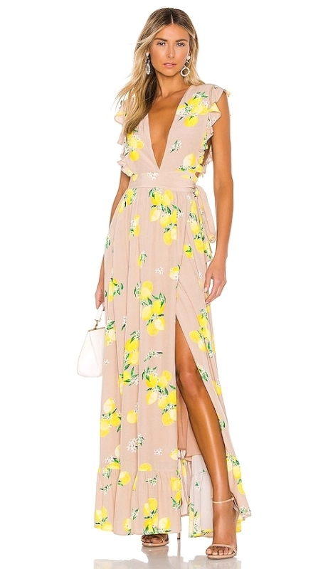 New Majorelle sz XS Women's Wrap Sweet Pea Dress in Tan Lemon