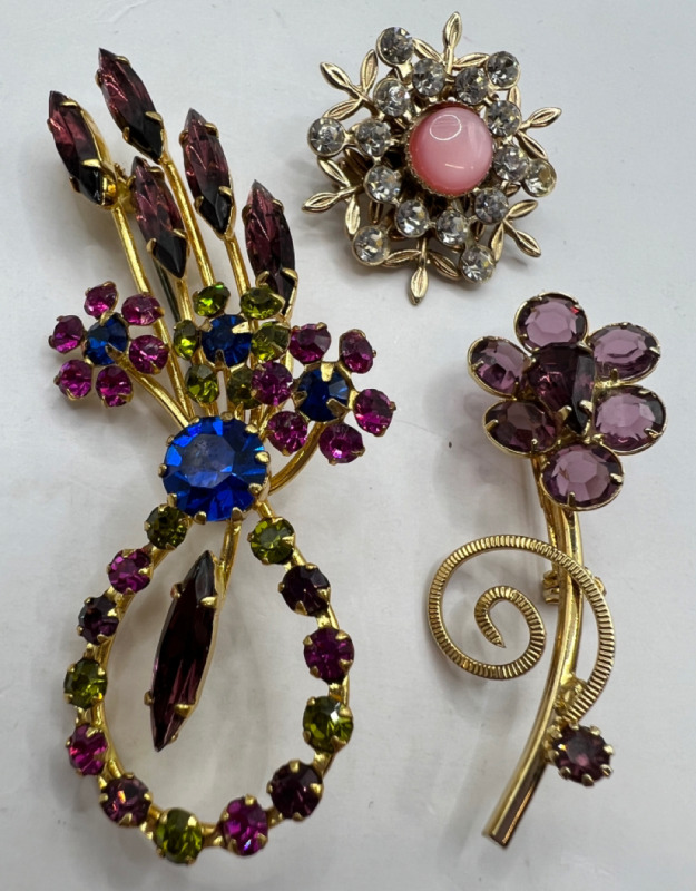 Three Stunning vintage Rhinestone Brooches