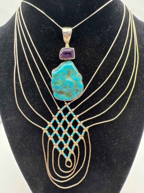 925 Amethyst Turquoise Pendant Liquid Silver Turquoise Necklace